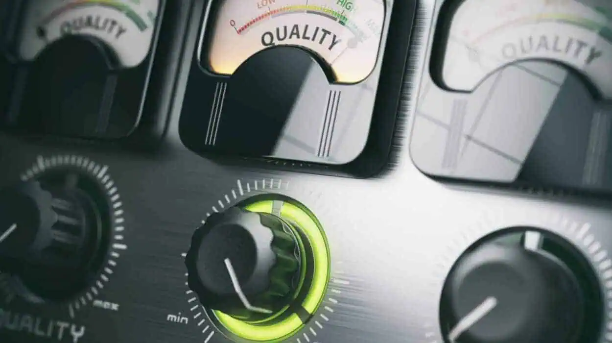 Best quality concept. Quality control switch knob on maximum pos