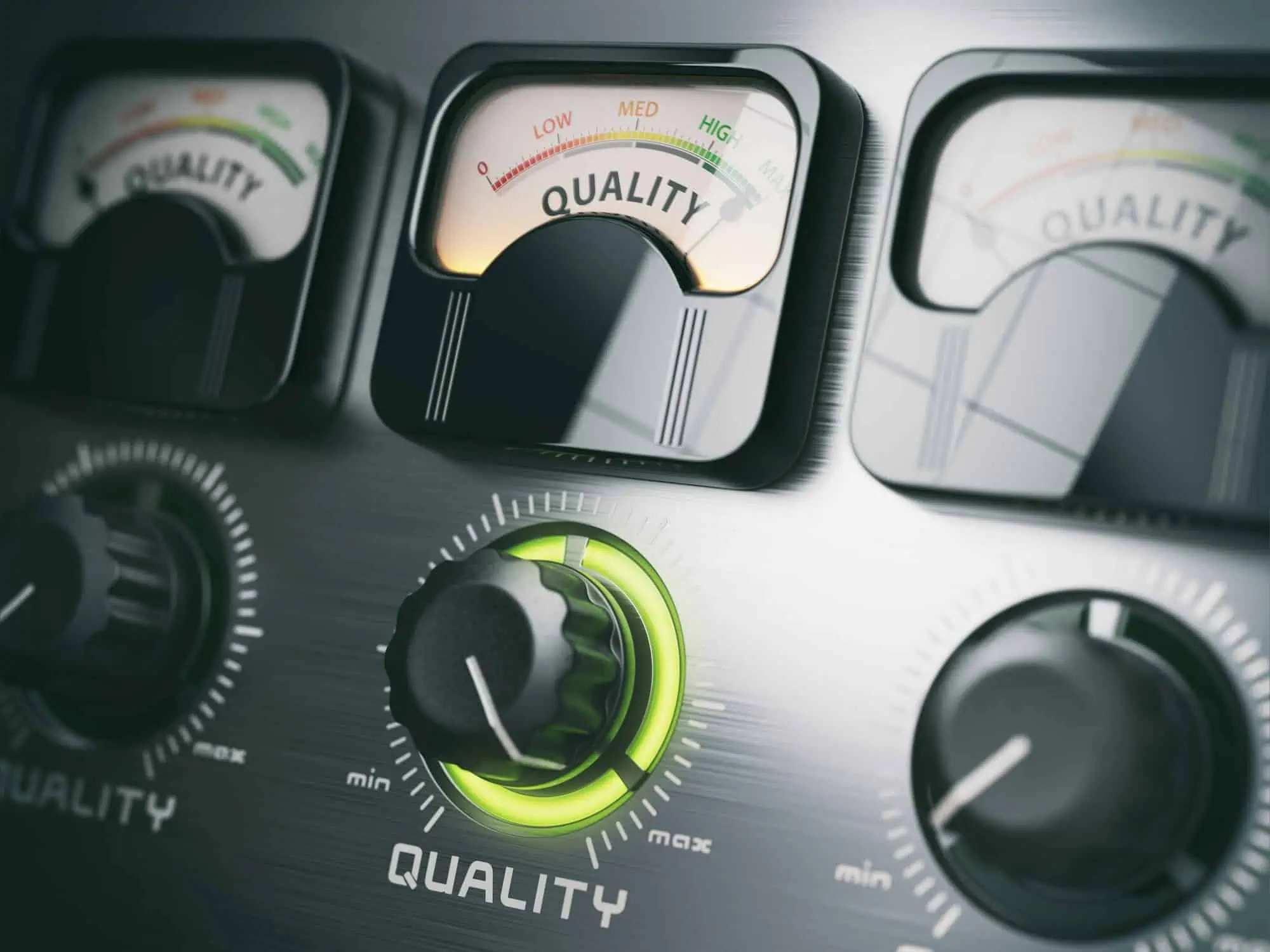 Best quality concept. Quality control switch knob on maximum pos