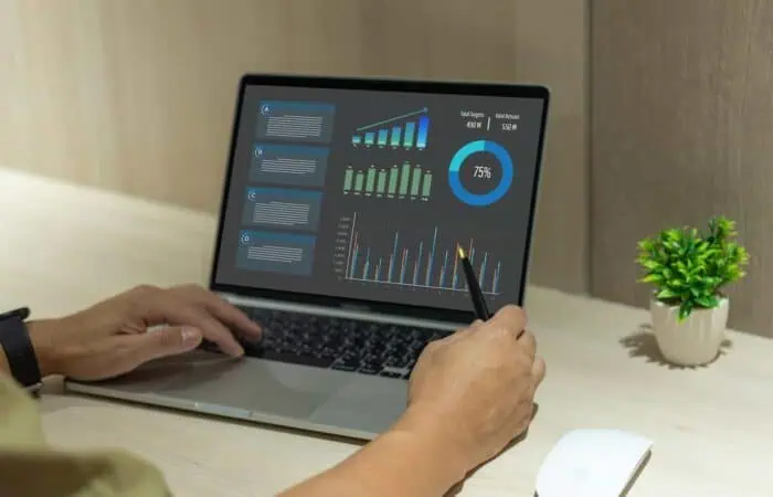 Big data analysis information flow for business growth and strategy graphs and dashboards