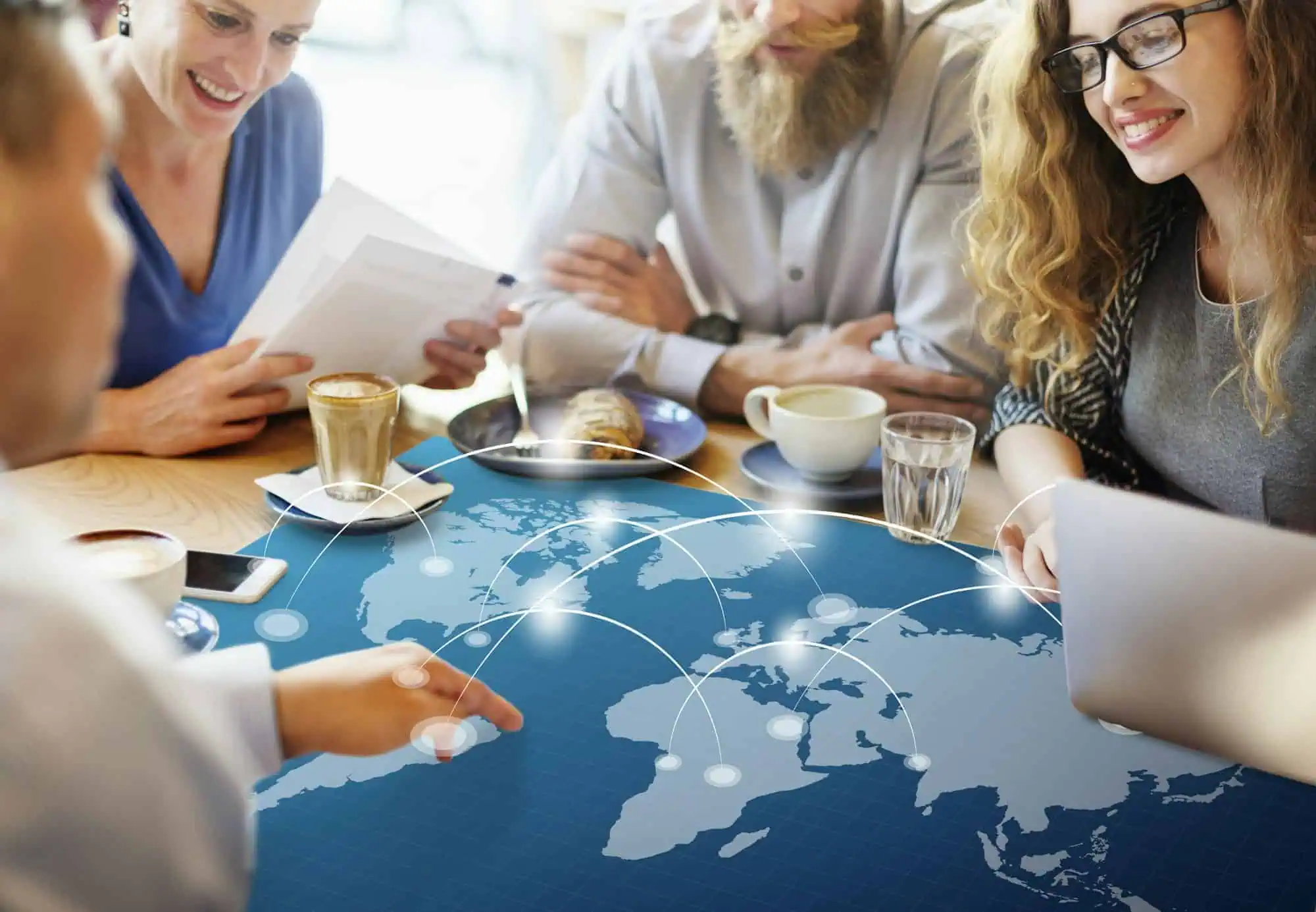 People having a discussion about a world map